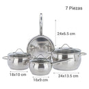 Bateria De Cocina 7 Piezas Acero Inoxidable Ace Plateado
