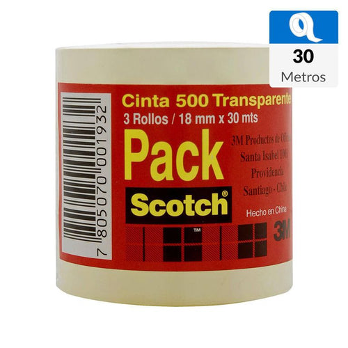 Pack 3 Cintas 500 Transparente 18Mm X 30Mts Scotch