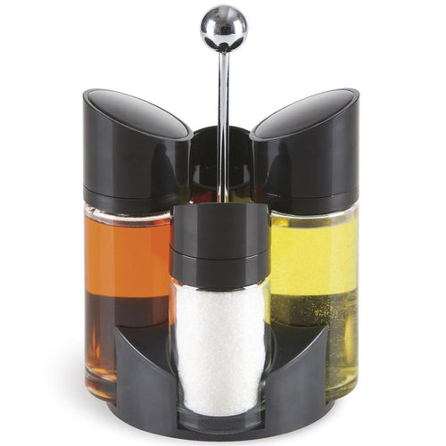 Set de Aceitera Vinagrera Salero Con Rack 5 Piezas