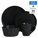 Juego de Loza 16 Piezas Ceramica Marmol Negro