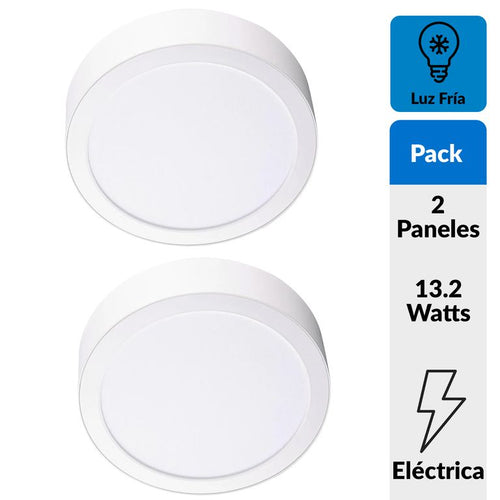 Pack 2 Panel Led Sobrepuesto Circular Blanco 12W Luz Fria