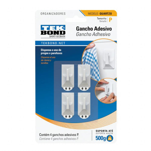 Ganchos Adhesivos Plástico Cuarzo Blanco P - 0.5kg 4un. 