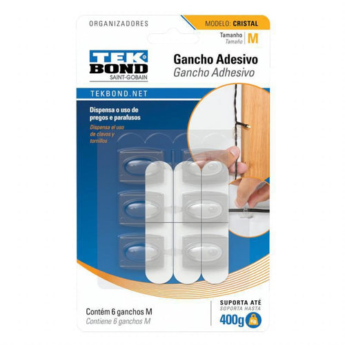 Ganchos Adhesivos Plástico Cristal M - 0.4kg 6un 