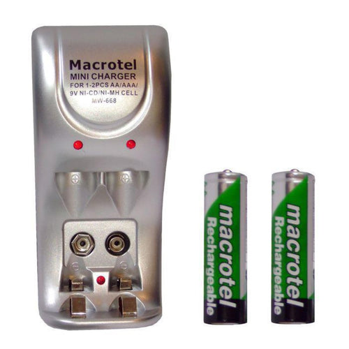 Cargador de Pilas y 2 Pilas Recargables AA 2500mAh