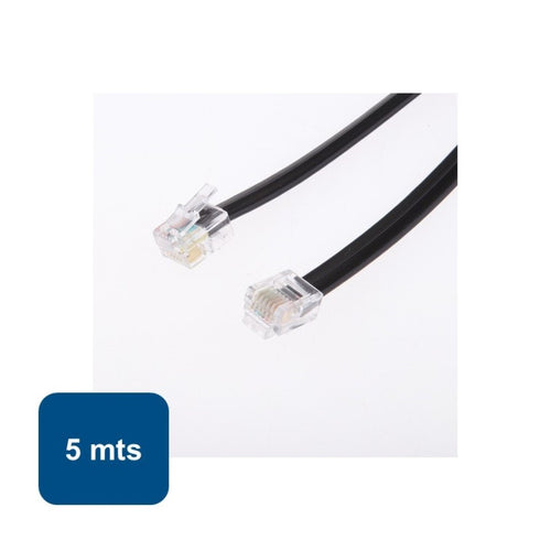 Cable para teléfono plano 5mts Negro 