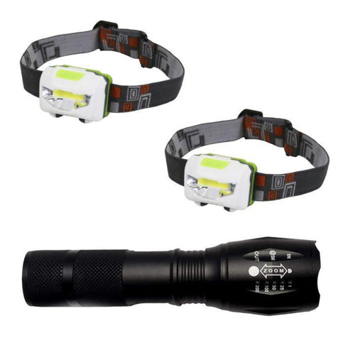 Linterna LED Zoom y 2 Linternas Cabeza LED Kit