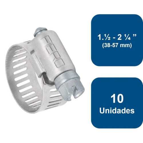 Abrazadera reforzada Acero Inoxidable 1.1/2-2.1/4" (38-57mm) 10un. 