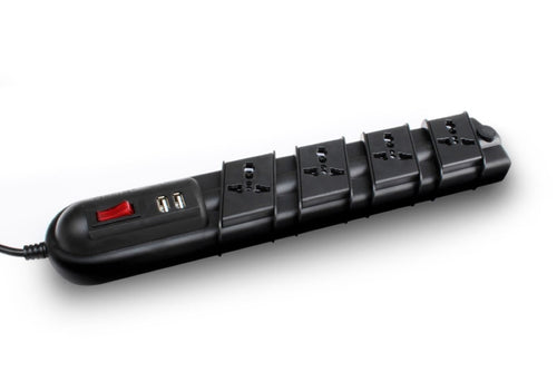 Alargador Zapatilla con Switch Multinorma 4 posiciones + 2 USB Negro 3mts. 