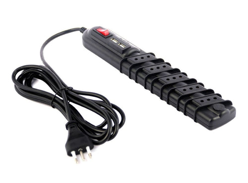 Alargador zapatilla con switch 5 posiciones + 2 usb Negro 3mts 