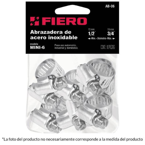 Abrazadera reforzada Acero Inoxidable 3/4-1.3/4" (19-44mm) 10un.