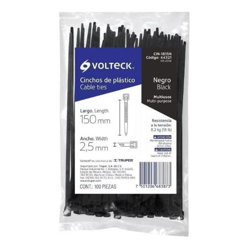 Amarras Plásticas Negra 2.5x150mm 100un