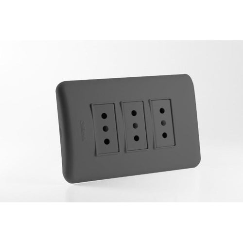 Enchufe Hembra Triple Embutido 10A Negro