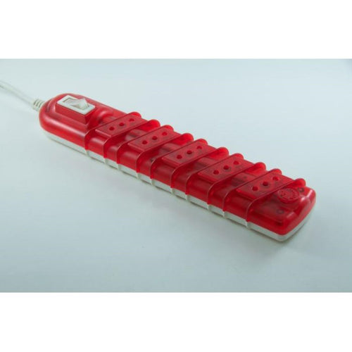 Alargador Zapatilla con switch 5 posiciones 3mts transparente Blanco/Rojo
