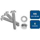 Set Metrico de Perno Cocina, Tuerca y Golilla M6-1.0 x 30mm 6un.