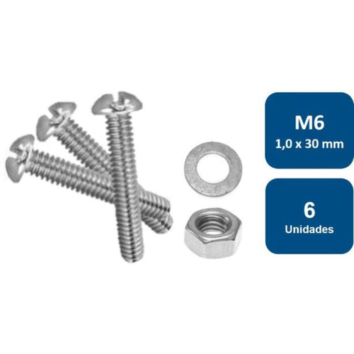 Set Metrico de Perno Cocina, Tuerca y Golilla M6-1.0 x 30mm 6un.
