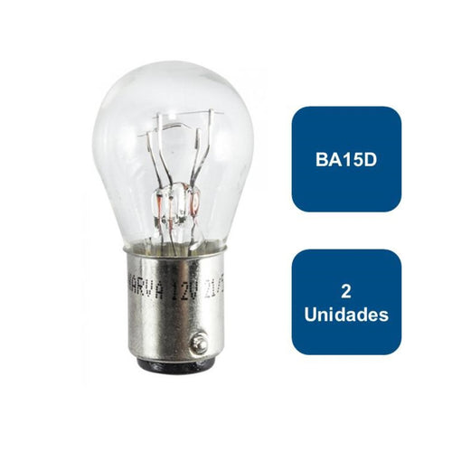 Ampolleta 12V para Automovil Globo Grande 2 contactos BA15D 21/5W 2un. 