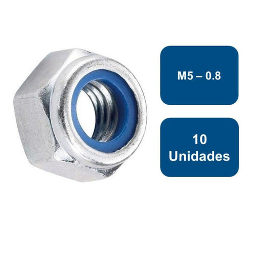 Tuerca métrica zincada seguro nylon M5-0.8 10un. 