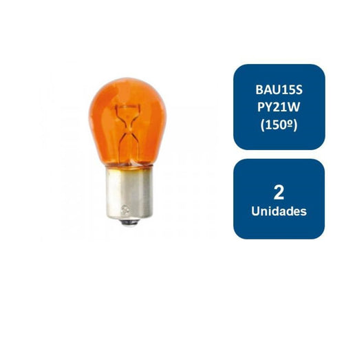 Ampolleta 12V para Automovil Globo Grande Ambar  BAU15S PY21W (150º) 2un. 