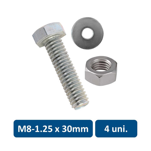 Set de Perno Hexagonal, Tuerca y Golilla Metrico M8-1.25 x 30mm 4un. 