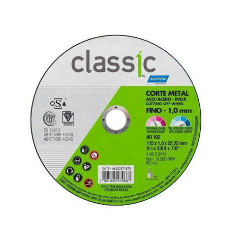 Disco de Corte Acero Inoxidable Classic 4.1/2" / 115 x 1.0 mm