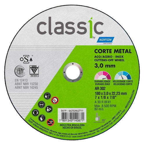 Disco de Corte Acero Inoxidable Classic 7" / 180 x 3.0 mm