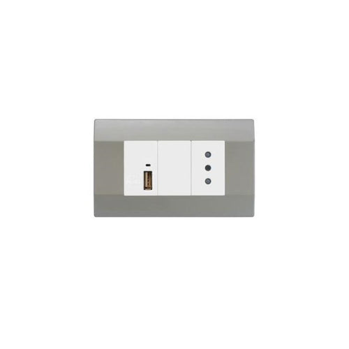 Módulo USB 5A/2.1A + Enchufe simple 10A Plata K-P03 