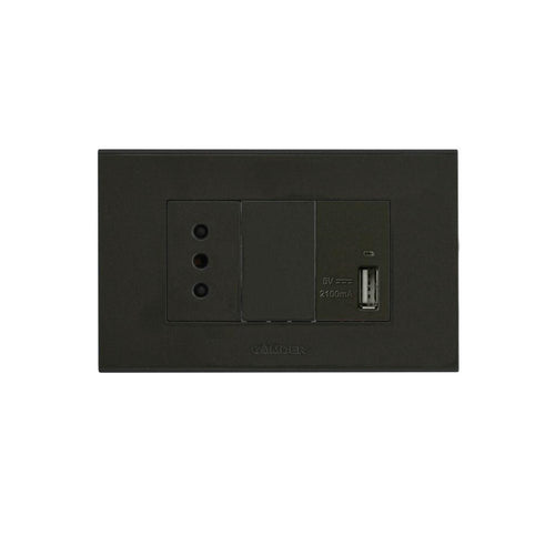 Módulo USB 5A/2.1A + Enchufe simple 10A Grafito C3-P06 
