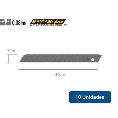 Repuesto cuchillo 9mm Black 13 segmentos ASBB-10 10un. 