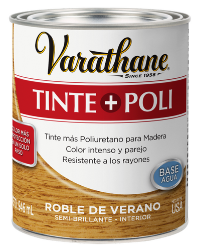 Barniz de Poliuretano + Tinte Base Agua 946ml Roble Verano 