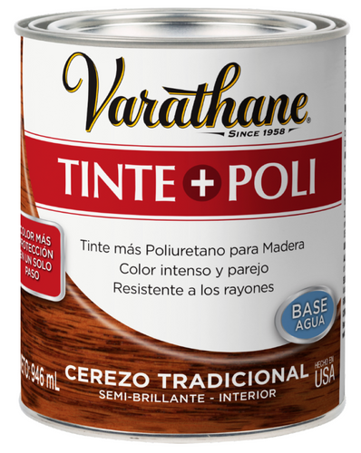 Barniz de Poliuretano + Tinte Base Agua 946ml Cerezo Tradicional 