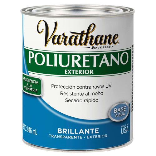 Barniz Poliuretano Exterior Base Agua 946ml Transparente Brillante 