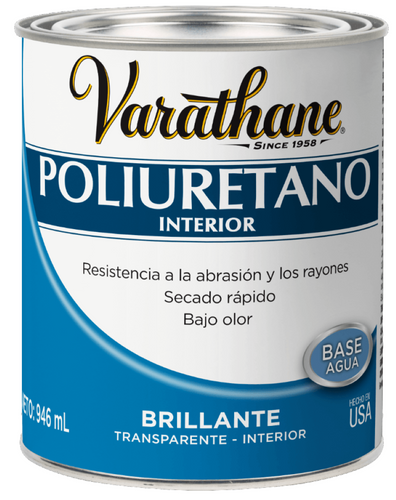 Barniz Poliuretano Interior Base Agua 946ml Transparente Brillante 