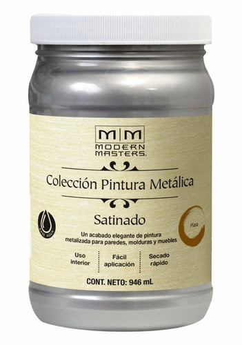 Pintura Base agua Metálica Satinada 946ml Plata 