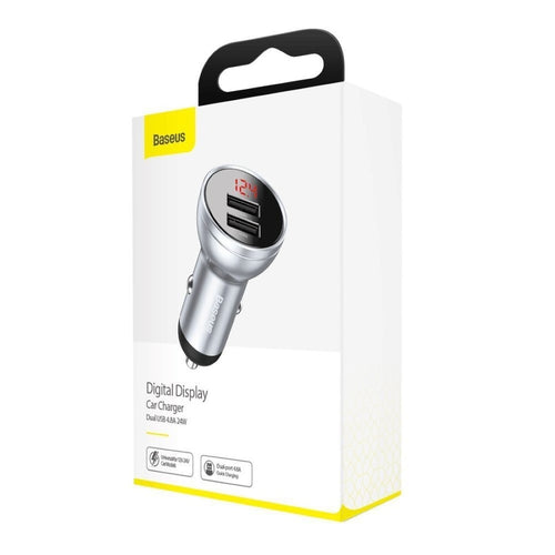 Cargador de Auto 2 USB 4.8A - 24W Plata 