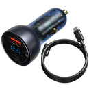 Cargador de Auto Digital PPS Dual QC 3.0 65W con cable USB C Gris Oscuro 