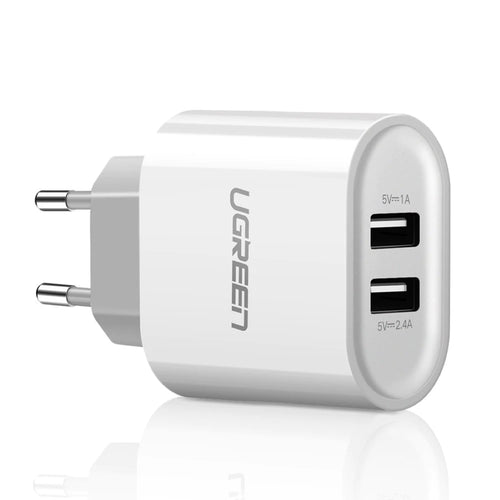 Cargador de Pared USB 2 puertos 1A y 2.4A Blanco 