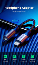 Adaptador Lightning a 3.5mm mini jack modelo US211 Certificado 10cms 