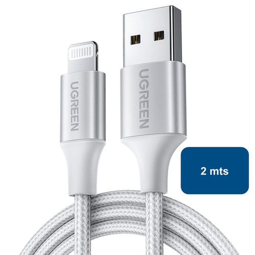 Cable USB-A a Lightning (iPhone) Blanco modelo US199 Certificado  2mts 