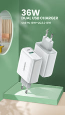 Cargador rápido 36W PD USB-A + USB-C modelo CD170 Blanco 