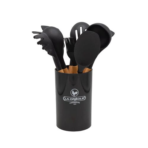 Set de Utensilios de silicona y mango madera 9un 