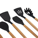 Set de Utensilios de silicona y mango madera 9un 
