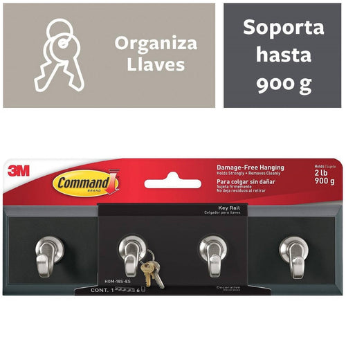 Porta llaves color pizarra adhesivo 4 colgadores 