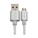 Cable USB A a Micro USB textil plateado 2.5mts 