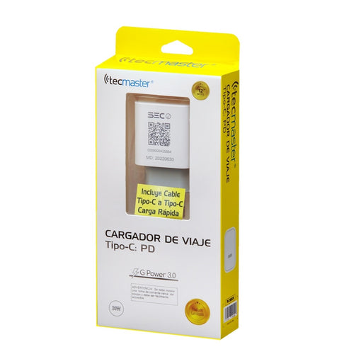 Cargador de Pared Tipo C PD (Incluye Cable USB C) 20W 