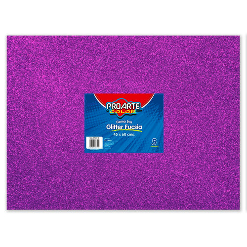 GOMA EVA FUCSIA GLITTER 45 X 60 CM 5 HOJAS