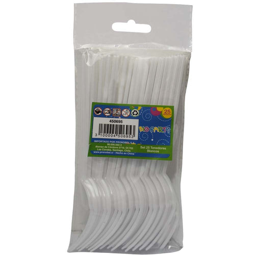 Tenedor Plástico Blanco 25 Un