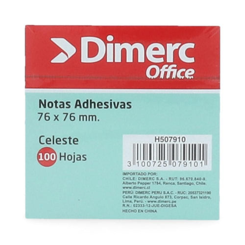NOTA ADHESIVA 1 UN X 100 HOJAS 7.6 X 7.6 CM CELESTE PASTEL 654 BLOCK (6851941892304)