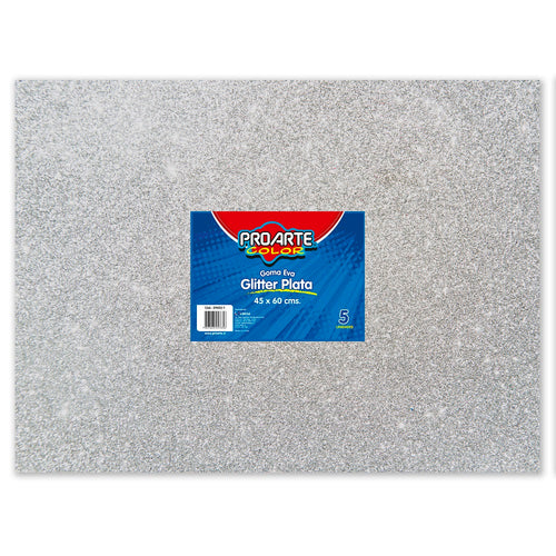GOMA EVA PLATA GLITTER 45 X 60 CM 5 HOJAS