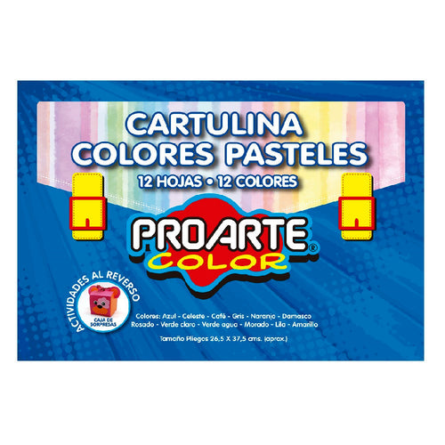 CARPETA CON CARTULINA 12 COLORES PASTEL 12 HOJAS