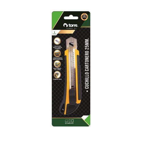 Cuchillo Cartonero Grande 25 Mm Antideslizante Y Seguro, Guía Larga